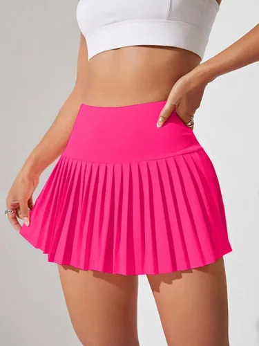 Vista 4 de Milumia Minifalda de tenis plisada para mujer con pantalones cortos incorporados, cintura alta, para golf, bádminton, pantalón deportivo con bolsillo