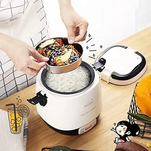 Vista 3 de Pequeña olla arrocera,Vaporizador de alimentos múltiples,Cocina de arroz portátil de viaje,Adecuado para sopa, arroz, gachas de avena