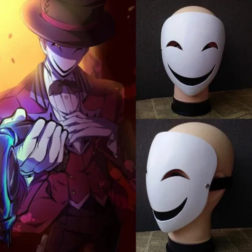 Vista 2 de CAFELE Máscaras japonesas de invasión de talle alto, cosplay, francotirador, Tenkuu, Shinpan, máscaras de sonrisa blanca para Halloween, accesorios