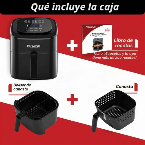 Vista 3 de Nuwave Brio Healthy Freidora de aire digital saludable de 6 cuartos con controles digitales de un solo toque, 6 funciones de menú preestablecidas e