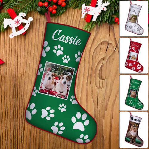 Vista 7 de Medias de Navidad de raza de perro personalizadas con texto de nombre, regalos de decoración de calcetines de Navidad personalizados para perros
