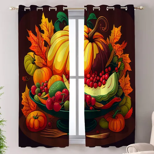 Vista 60 de Shrahala Orange Autumn Autumn Blackout Curtain Tiers, Fall Kitchen Valance Light Blocking Tier Drapes with Rod Pocket, 2 Pack 26 X 24 in