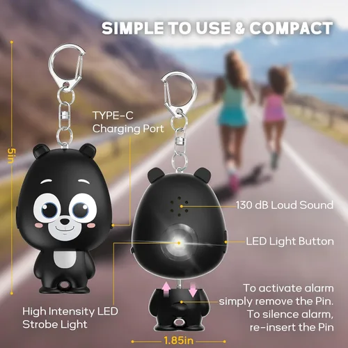 Vista 5 de Alarma de seguridad personal para mujeres, alarma personal recargable para mujeres, niños y ancianos, sirena fuerte de 130 dB, luz estroboscópica