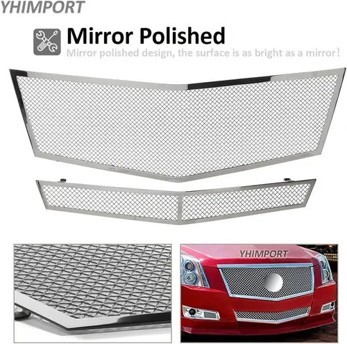 Vista 5 de Rejilla de malla de acero inoxidable compatible con Cadillac CTS 2008 2009 2010 2011 2012 2013 parrilla cromada incluye parte superior e inferior