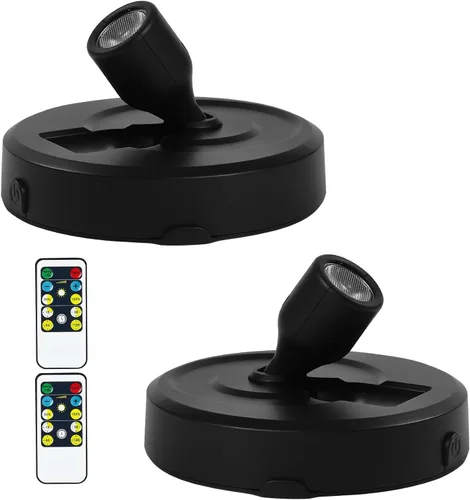 Vista 9 de Foco inalámbrico a pilas con control remoto, paquete de 2 luces para debajo del armario con función de temporizador para debajo del mostrador
