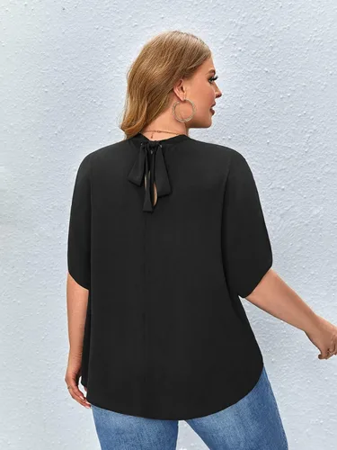 Vista 2 de Verdusa Blusa de manga murciélago con nudo en la espalda para mujer