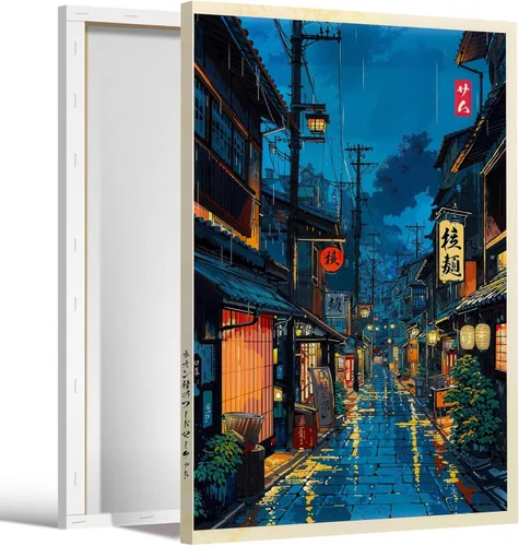 Vista 22 de Póster de arte de pared de casa de té japonesa de Tokio, arte callejero nocturno de Kioto, impresión en lienzo, ilustración retro japonesa