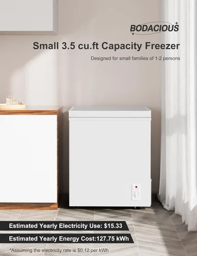 Vista 6 de Bodacious Congelador de Cofre de 3.5 pies cúbicos - Compacto, Energéticamente Eficiente y Silencioso Mini Congelador Profundo con Cestas Removibles