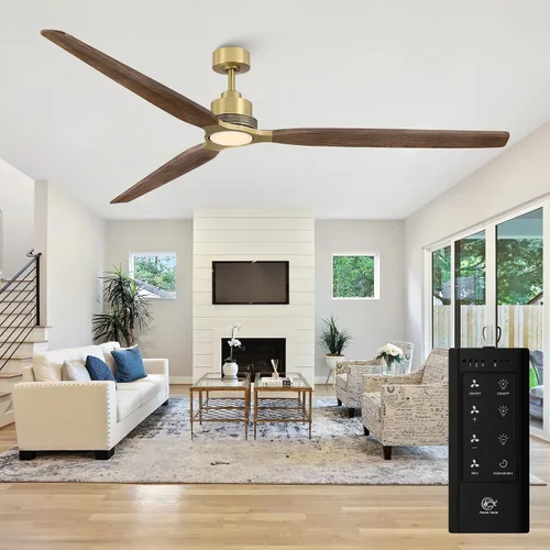 Vista 10 de Ventiladores de techo dorados de 52 pulgadas con luces y control remoto Latón - 52 pulgadas