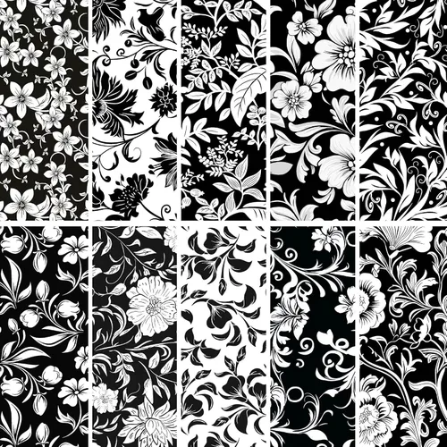 Vista 3 de Paquetes de tela de algodón acolchado de 18 x 22 pulgadas para coser, 10 unidades de flores blancas y negras 18" x 22" Fat Quarters Quilting