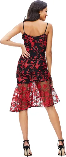 Vista 3 de Dress the Population Vestido de mujer Cantrelle con escote corazón asimétrico dobladillo con volantes