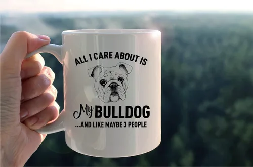 Vista 3 de Taza divertida de Bulldog con texto en inglés «All I Care About is My Bulldog», taza de cerámica de 11 onzas, regalo para amantes de los perros