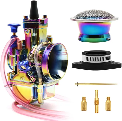 Vista 3 de Colorido PWK - Kit de carburador de 0.827 in con filtro de aire y colector de admisión, ajuste universal para motores de 50 cc a 100 cc 2T 4T motos