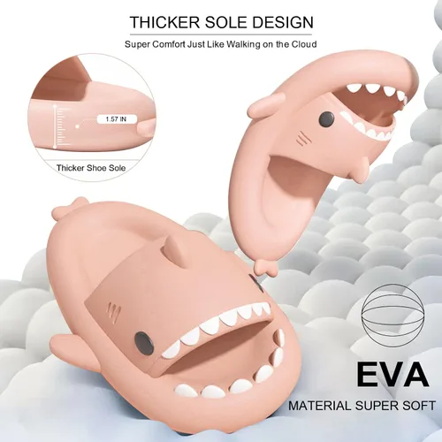 Vista 3 de EECH Sandalias de tiburón Cloud para niños y niñas, bonitas pantuflas para niños grandes, suela gruesa mejorada, sandalias de tiburón