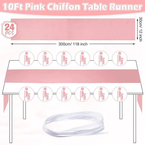 Vista 2 de Chumia Paquete de 24 caminos de mesa de gasa, románticos y traslúcidos, para decoración de bodas, despedidas de soltera, fiestas, 118 x 12 pulgadas