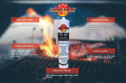 Vista 2 de LavaLock RTV - Sellador adhesivo para ahumador de barbacoa de alta temperatura, cartucho de 10 onzas (450 F, color negro)