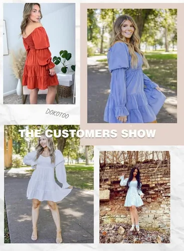 Vista 5 de Dokotoo - Vestido corto de verano para mujer 2022, elegante, con hombros descubiertos, cuello en V, manga larga, con volantes, estilo skater