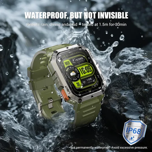 Vista 7 de Relojes inteligentes militares para hombres, reloj inteligente para Android iPhone con gran pantalla HD de 2.01 pulgadas, linterna, batería de 100