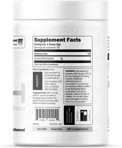 Vista 3 de Oath Nutrition Monohidrato de creatina ultra micronizada en polvo, sin sabor, sin gluten, sin OMG, creatina en polvo para mujeres y hombres, 0.18 oz