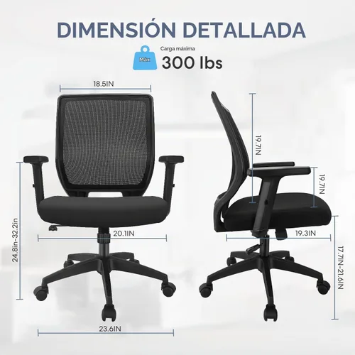 Vista 3 de [Usado] Silla ergonómica de oficina, silla de escritorio de malla para el hogar con brazos ajustables, sillas de computadora con respaldo medio