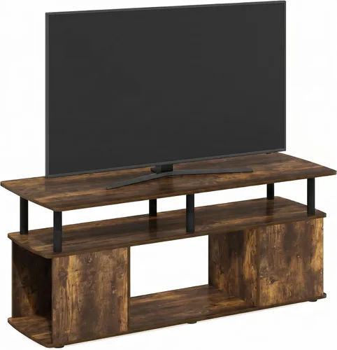 Vista 5 de Furinno Jaya Soporte de TV, centro de entretenimiento de 3 niveles con estante abierto, consola de TV para TV de hasta 50 pulgadas con Roble ámbar