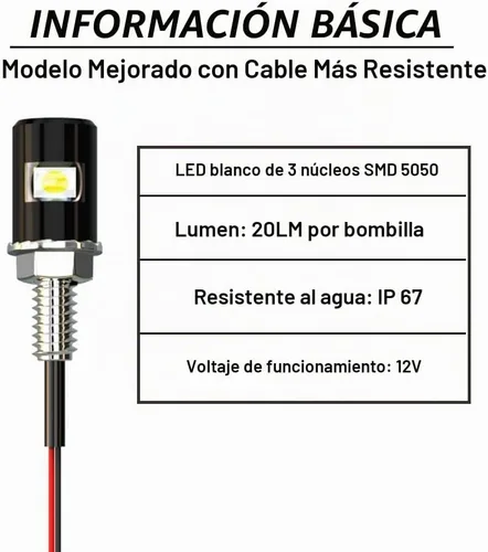 Vista 5 de Luz para matrícula, tornillo de matrícula, LED, superbrillante 12 V, impermeable, bombilla LED para placa de matrícula, para motocicleta, camión