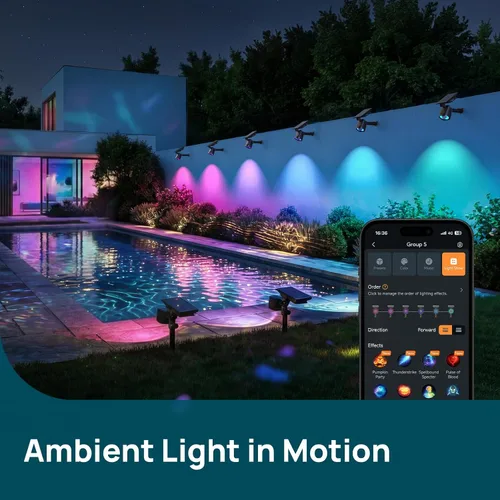 Vista 5 de Linkind Smart Solar Spotlights SL6C, Dual Ring Halloween Lights Multicolor