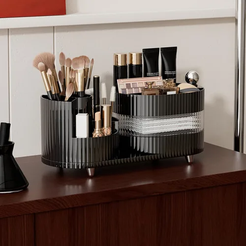 Vista 2 de DASITON Organizador de maquillaje para encimera, organizador de brochas de maquillaje giratorio de 360°, vitrina de cosméticos de gran capacidad