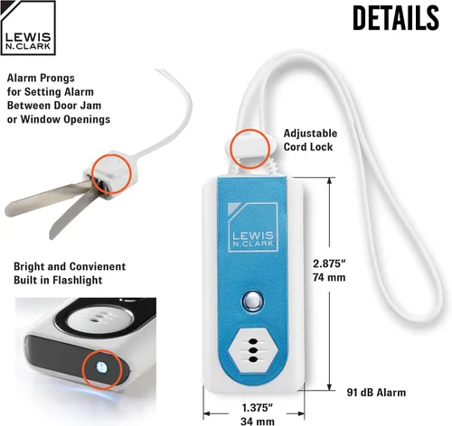 Vista 2 de Lewis N Clark Alarma de puerta de viaje + protector de ventana, sistema de seguridad portátil para el hogar, funciona con pilas para hotel