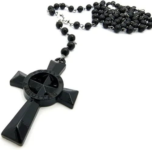 Vista 2 de COLLAR VERITAS AEQUITAS CRUZ BOONDOCK SAINTS COLLAR DE CRISTAL CON CUENTAS ROSARIO