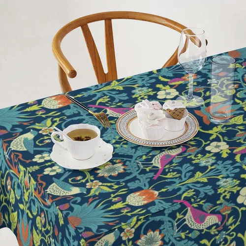 Vista 362 de Mantel Floral Retro de Pájaros, Diseño Original Bohemio William Morris Estampado Cubierta de Mesa para Hogar Picnic Fiesta Comedor Cocina William