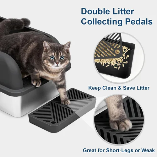 Vista 3 de Caja de arena de acero inoxidable para gatos con tapa cerrada, caja de arena extra grande para gatos grandes, bandeja de arena de metal XL
