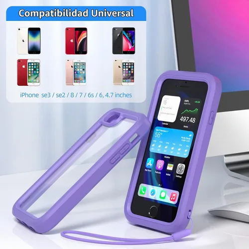 Vista 2 de WXR Funda para iPhone SE 2022/2020, iPhone 8/7/6S/6, parachoques de silicona suave y parte trasera e interior de policarbonato duro transparente