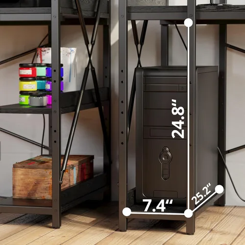 Vista 3 de Escritorio IRONCK para computadora de 47 pulgadas con toma de corriente y estantes de almacenamiento, mesa de estudio con estación de carga
