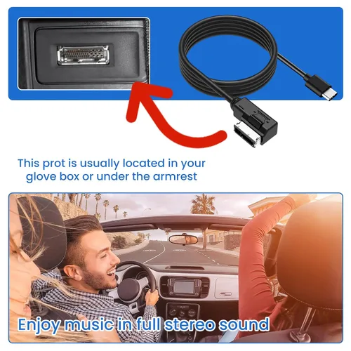 Vista 6 de AMI - Adaptador de interfaz musical tipo C, cable auxiliar Plus compatible con A3 A4 A5 A6 A8 MMI 3G+ sistema para 17 Pro 17 Pro Max Air 16 Pro 16