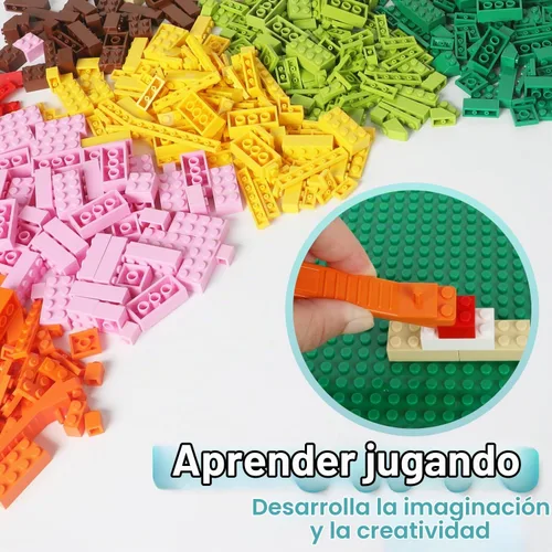 Vista 3 de Ladrillos de construcción compatibles con Lego Classic, 500 piezas de bloques de construcción básicos a granel en color aleatorio