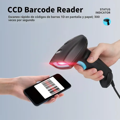 Vista 4 de Escáner de código de barras USB 1D con cable CCD, lector de código de barras compatible con pantalla, escáneres de código de barras para tienda
