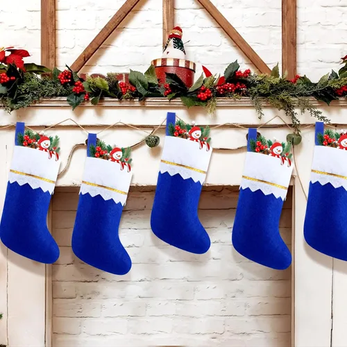 Vista 6 de Skylety 12 calcetines azules de fieltro de Navidad para decoración a granel, 14.96 x 9.84 pulgadas, tela no tejida, para árbol de Navidad, adornos
