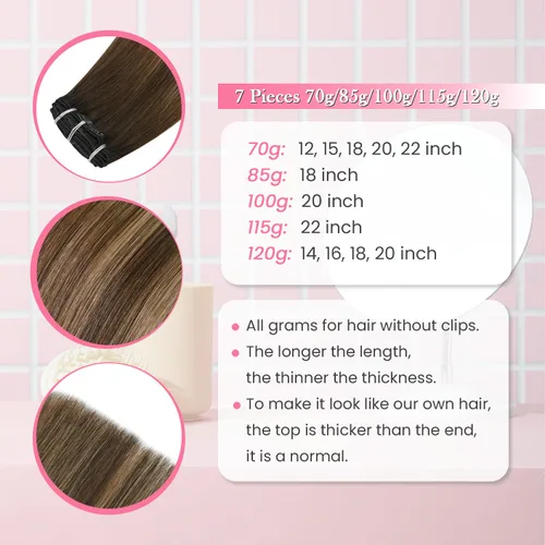 Vista 5 de Aison Extensiones de cabello con clip balayage de cabello humano real, extensiones de cabello ombre 100% de cabello humano para mujer, 12 pulgadas