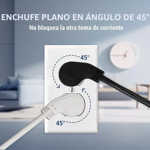 Vista 2 de Cable de extensión corto de 1875W, cable de alimentación de perfil bajo de 15A 16AWG de alta resistencia con enchufe plano de 3 puntas, cable