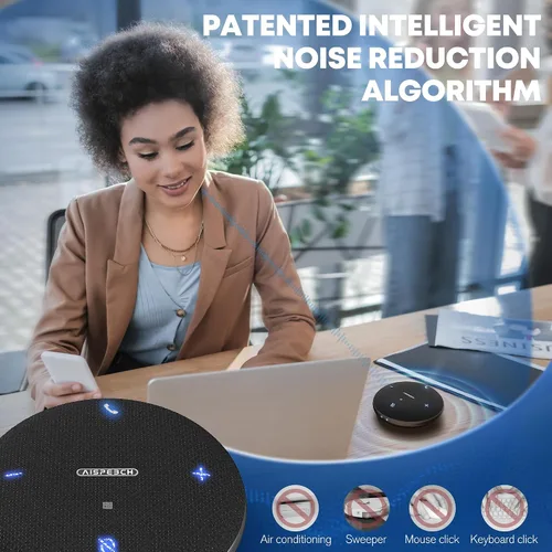 Vista 3 de M4 Altavoz Bluetooth con micrófono de conferencia con reducción de ruido AI Transcripción AI Full-Duplex USB Altavoz con recogida de voz 360°
