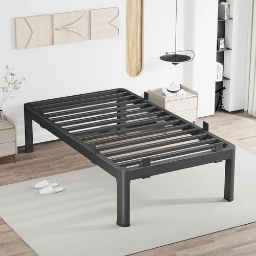 Vista 15 de MAF - Base de cama de plataforma de 14 pulgadas para cama individual con listones de madera, base de cama de metal resistente de 3500 libras