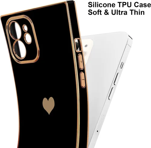 Vista 5 de Compatible con iPhone 12 Funda Rectangular Bonita Chapado Dorado Lujo Corazón de Amor Funda de Teléfono para Mujeres Niñas A Prueba de Golpes