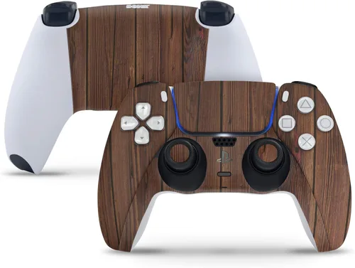 Vista 6 de PS5 - Adhesivo vinal de madera para consola de discos y 2 fundas para controladores