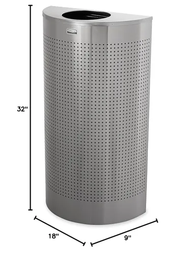 Vista 4 de Rubbermaid Commercial Products Silhouette - Bote de basura de 12 galones, color plateado, medio redondo para interiores y exteriores, con apertura