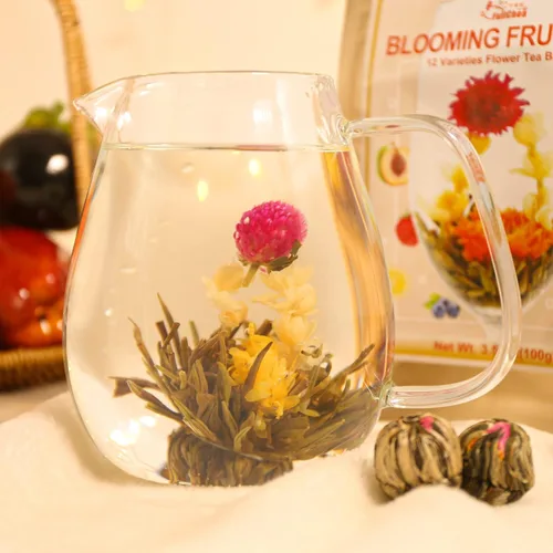 Vista 3 de FullChea - Té floreciente, 12 variedades únicas - Té floral en 12 deliciosos sabores frutales - Regalo para amantes del té, Navidad, aniversario