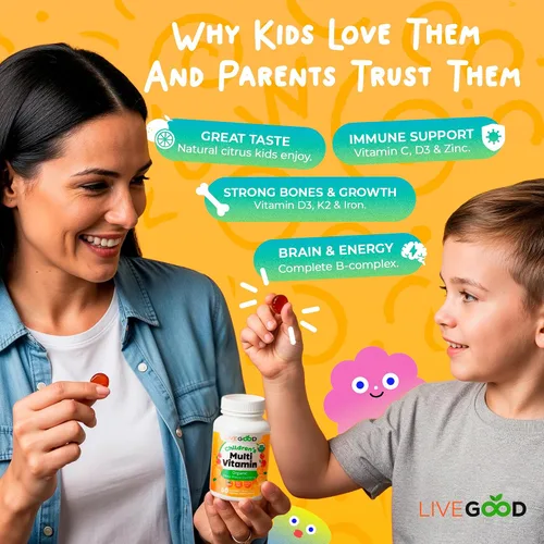 Vista 4 de LIVEGOOD Gomitas multivitamínicas orgánicas para niños, multivitamínico para niños, vitamina D para niños pequeños y niños, vitaminas orgánicas