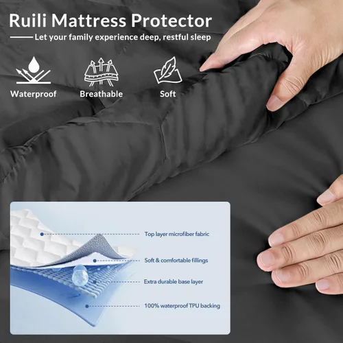 Vista 2 de Protector de colchón tamaño individual, impermeable, lavable, funda acolchada para colchón ajustable, protección de cama de plástico sin ruido