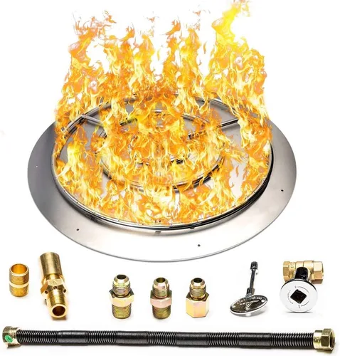 Vista 25 de Kit de sartén y anillo de acero inoxidable para quemador de hoguera, con encendido por chispa para fogatas de propano líquido, sartén de 18