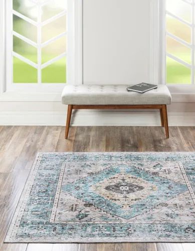 Vista 17 de Unique Loom Yara Collection - Alfombra de área Yash (2' x 3' Rectángulo, Lino Carbón/Beige)
